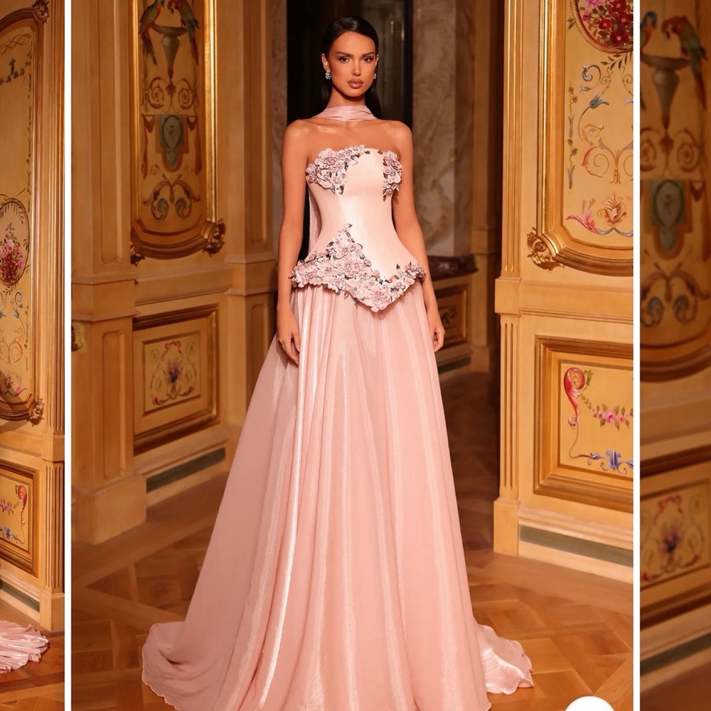 Vlora & Kaltrina- Esmarinela- Elegant Pink Strapless Evening Gown